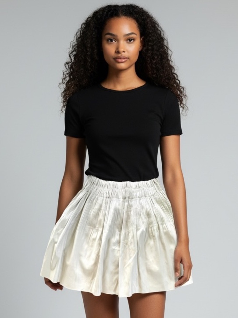 7 For All Mankind Cream Mini Pleated Skirt Smocked Waist Faux Leather NWT